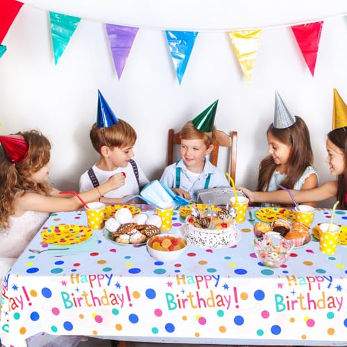 ORUZA Tischdecke Kindergeburtstag, 2 Stück Party Geburtstag Tischdecke, Plastik Happy Birthday Tischtuch Geburtstagsparty Deko für Kinder Jungen Mädchen 130 x 220 cm