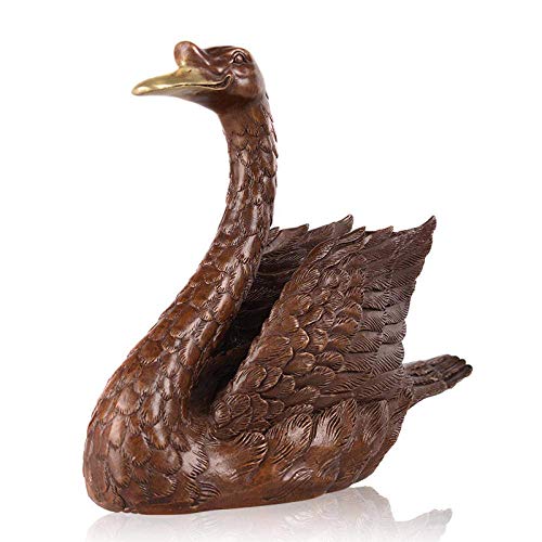 Statue cygne cuivre bronze, sculpture animalière artisanat d'art maison et bureau H3TF5J