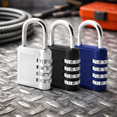 Image of Oblivion Number Locks for Door 3 Pcs - Multicolour 4-Digit Number Combination Anti-Theft Metal Lock for Travel Bag, Luggage, Door, Tool Box, Resettable PIN Number Padlock (Initial Password 0-0-0-0)