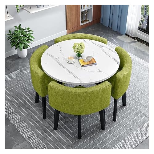 Mesa de cocina redonda, moderna mesa de cocina redonda y sillas de tela, 1 mesa y 4 sillas, juego de 5 piezas, mesa de comedor, para oficina en casa o recepción