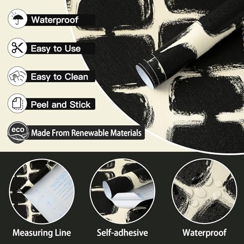 Safiyya 17.3"x197" Peel and Stick Wallpaper Black and Cream White Contact Paper Mid Century Modern Abstract Geometric Wall Paper Self Adhesive Removable Wallpaper for Bathroom and Bedroom Vinyl by Safiyya - Image 4