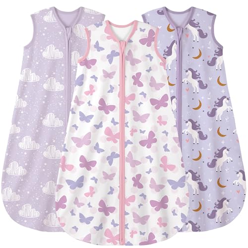 Image of Yoofoss Baby Sleep Sack 0-6 Months Wearable Blanket for Babies 100% Organic Cotton 2-Way Zipper TOG 0.5 Toddler Sleeping Sack 3 Pack, Comfy Lightweight Sleep Sacks