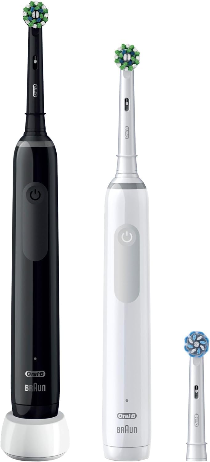 Oral-B Pro 3 3900 Elektrische Zahnbürste/Electric Toothbrush, Doppelpack & 3 Aufsteckbürsten, 3 Putzmodi, 360° Andruckkontrolle für Zahnpflege, Designed by Braun, Geschenk Mann/Frau, White/Black