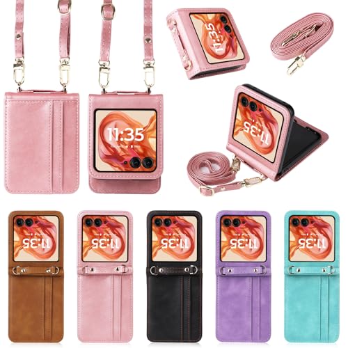 Coque Motorola Razr 60 antichoc pour éviter les chutes d'écran pliable grâce à la bandoulière rose