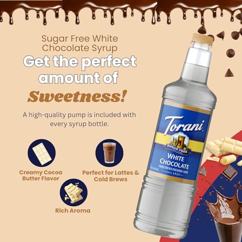 Image of Torani Sugar Free White Chocolate Syrup 1L with Pump - Keto, Zero Calorie