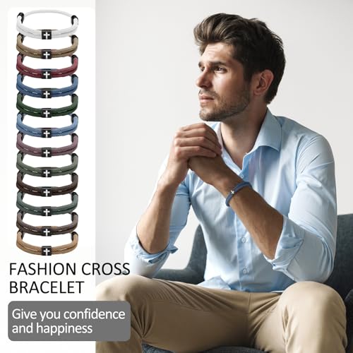 Tondiamo 24 Pcs Braided Cross Bracelet for Men Women Christian Adjustable Rope Jesus Bracelets with Metal Knot Christian Baptism Gifts for Women Men2