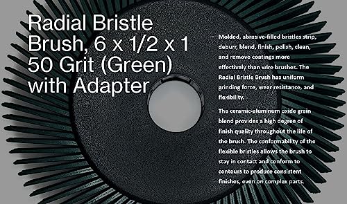 Image of Radial Bristle Brush, 6 in x 1 /2 in x 1 in 50 Grit (Green) with Adapter (Pack of 1)