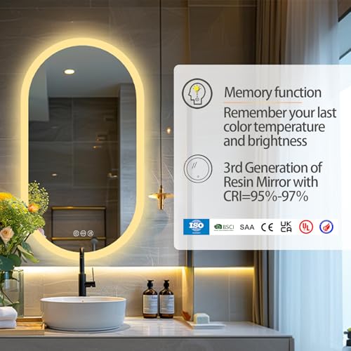 Miniatura 7 de Luvodi Espejo Baño Con Luz Led Ovalado 80 X 50 Cm Espejos De Baño Antivaho Con Luz Retroiluminado Regulable Espejo Moderno Inteligente Con Interruptor Tactil Y Enchufe Para Recibidor Vestidor