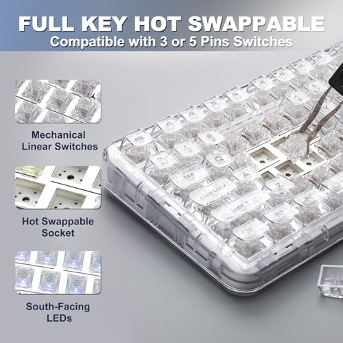 Image of YUNZII X98 QMK /VIA Wireless Mechanical Gaming Keyboard, Tri-Mode BT5.0 /USB-C /2.4GHz Hot-Swap Keyboard, Pre-Lubricated Switches, RGB Backlight (White, Crystal Switch)