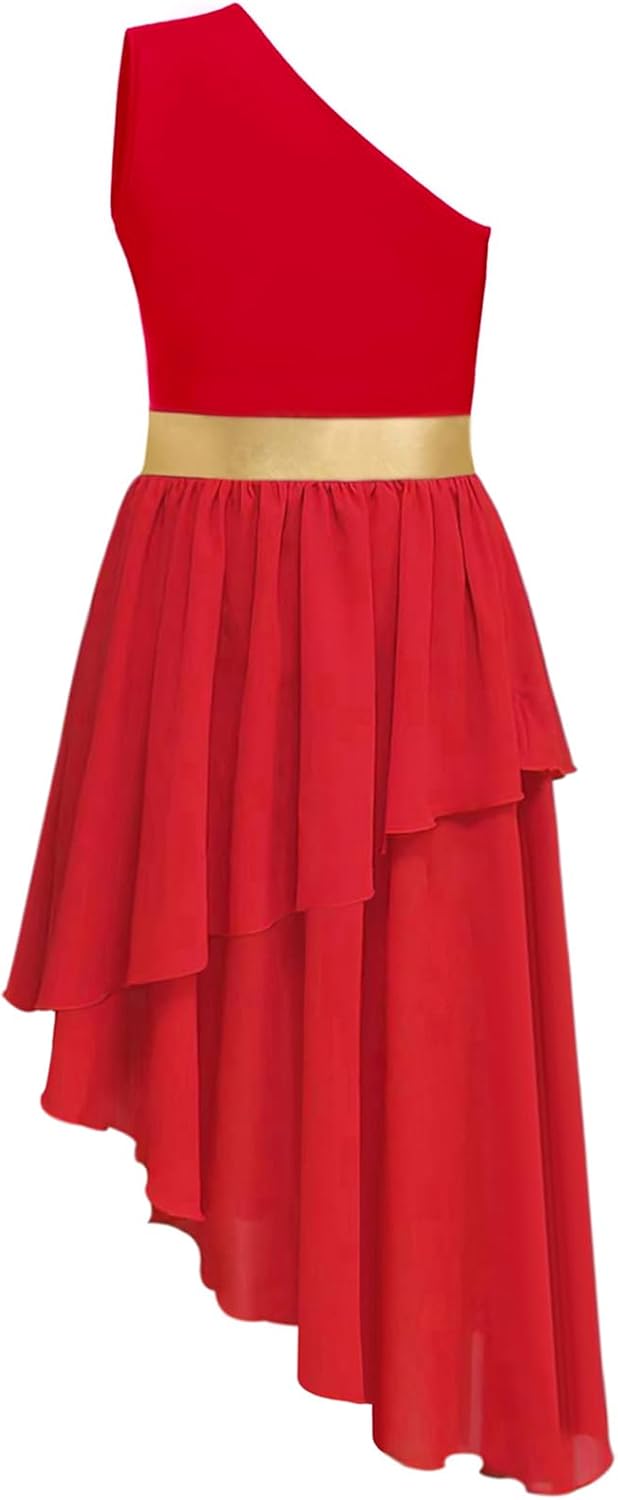 Women's Praise Dance Overlays and Tunics One Shoulder Sleeveless Asymmetric Hem Worship Lyrical Dance Dress