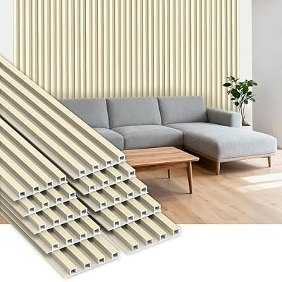 10Pack WPC Slat Wall Panels, 96 x 6.4 x 0.8Inches 3D Accent Wall Panels for Interior Home Decor, Fluted Wood Paneling for Living Room, TV Background, Office, Bedroom(Oak)
