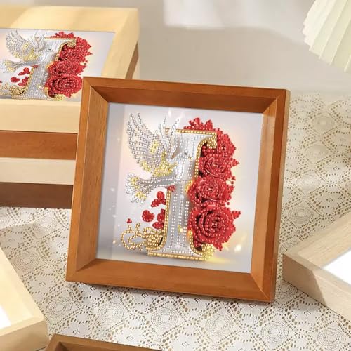 Image of AiYuanzsh 5D Diamond Art Kits for Adults Letter I, Intricate Red Rose & Dove Alphabet Diamond Painting Kit, Special Shape Diamond Art for DIY Crystal Rhinestones Crafts and Elegant Home Decor 17x17cm