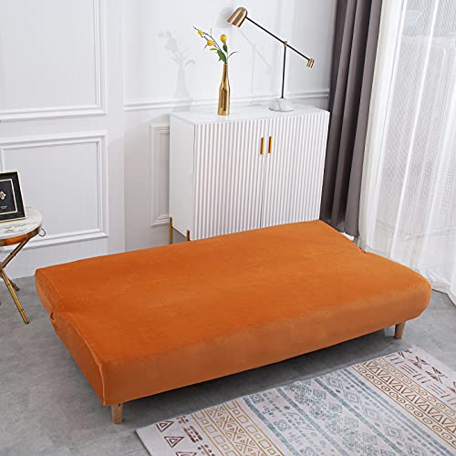 Armless Sofa Bed Cover Futon Slipcover Velvet Stretch Spandex Folding Sofa Couch Non-Armrest Furniture Protector (Velvet Orange) #TOP4