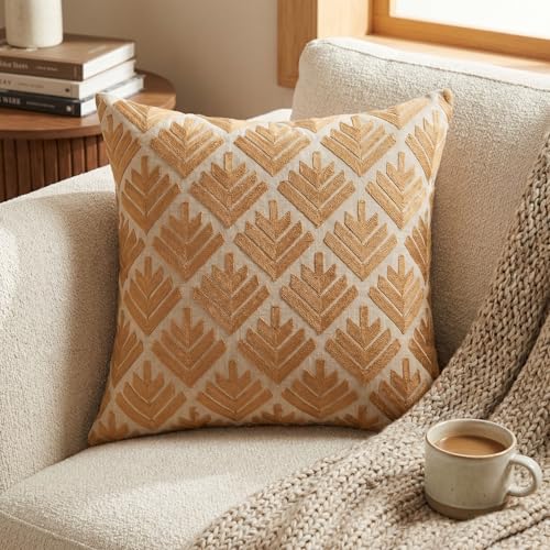 Image of Wakefit Designer Cushion Cover | 16x16 inch | Heavy Embroidery | Premium Cotton Fabric on Front & Back | Pack of 1 | Pine Brown | Brown