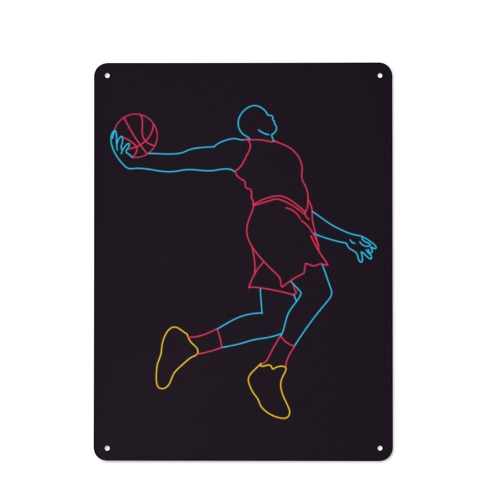 Distressed Look Basketball Neon Art Decorative Tin Sign 40x30cm, Retro Room Decor for Lounge, Study, Pub Or Wall Gallery