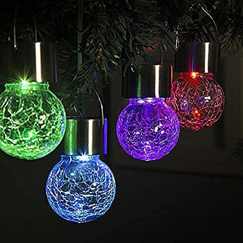 Domybest 1pcs Lumière de Jardin Solaire Lampe Solaire Suspendue à LED Boule en Verre Craquelé Lampes Solaires Exterieures Jardin étanche pour Jardin Cour Extérieur Intérieur