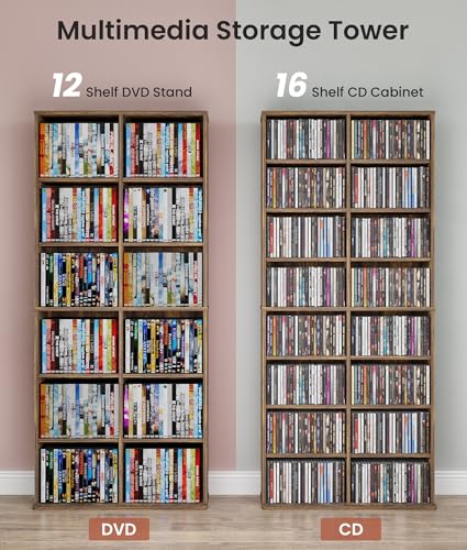 VPSMAT DVD Storage Tower, 16 Shelf Multimedia Storage Tower with Adjustable Shelves 8-Tier CD Cabinet for Living Room Home Office - Thumbnail 7