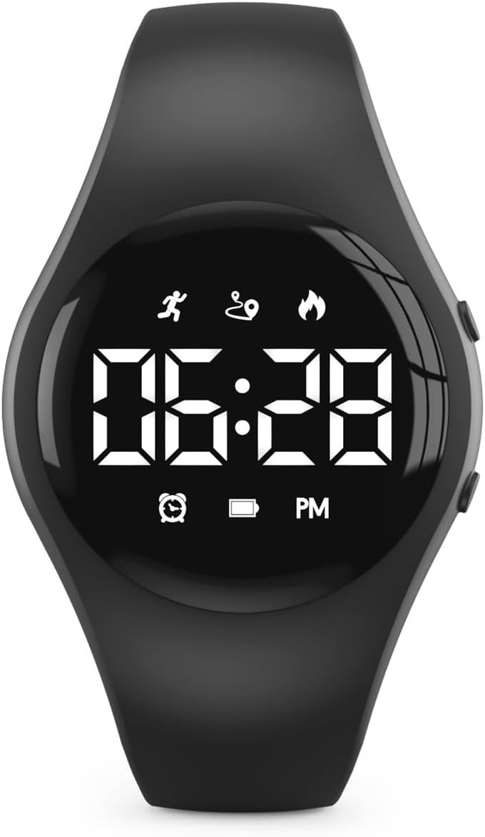 Kids Led Digital Pedometer Watch, Steps Counter, Waterproof Wristwatch, Vibrating Alarm Clock, Stopwatch, Great Gift for Kids Children Teens Girls Boys(Black)