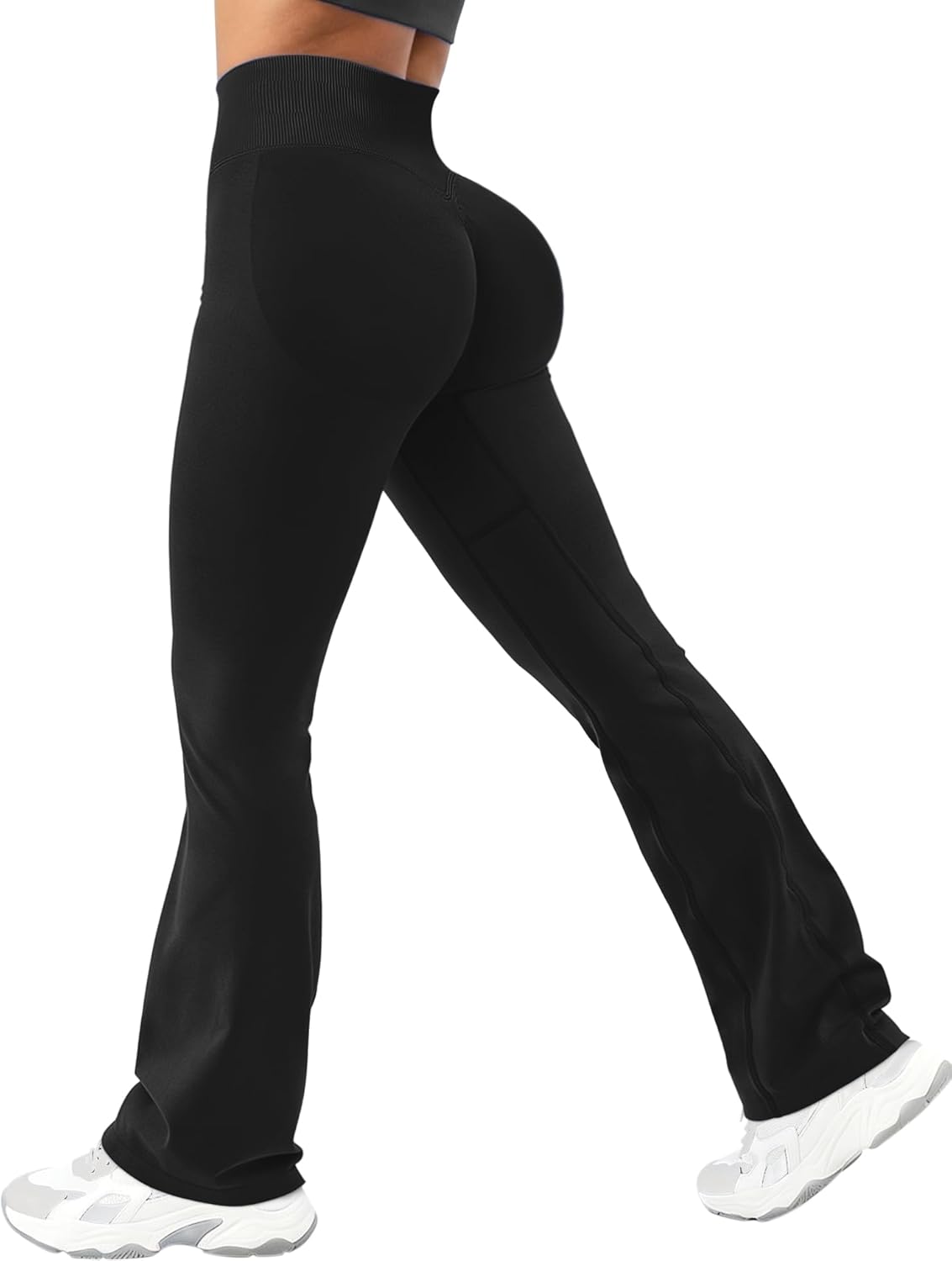Ieumaz Scrunch Butt Lifting Flare Leggings for Women Seamless Mid Low Waist Tummy Control Workout Yoga Pants