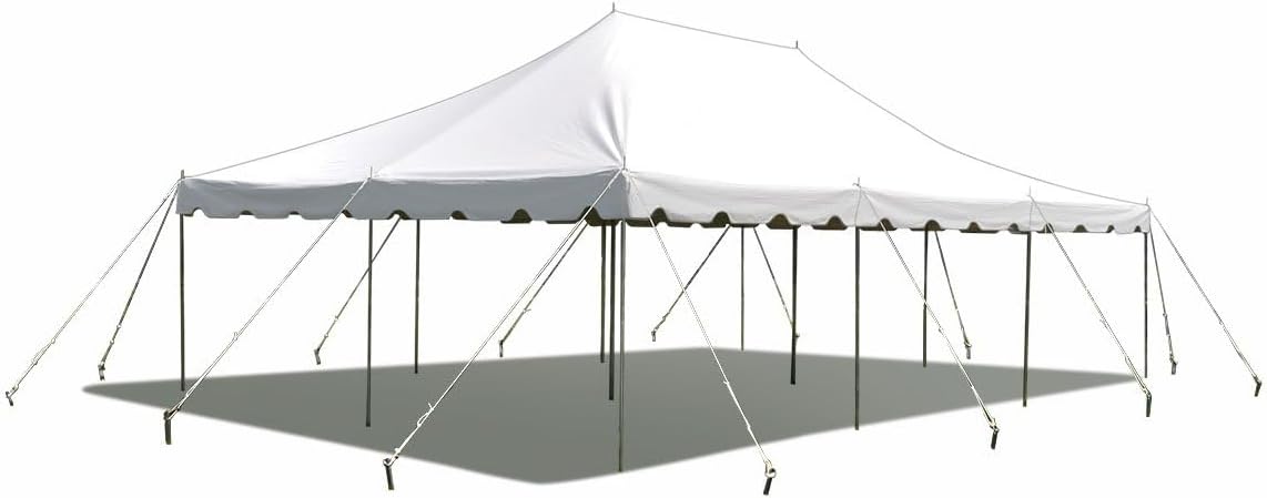Party Tents Direct 20 x 30 Pole Tent, Weekender Canopy with Heavy Duty PVC White Top, Easy Up Outdoor Party Tent Gazebo for Weddings Events and Backyard Use, 120 Person Capacity