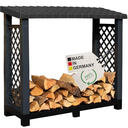 NYVI Kaminholzregal mit Dach & erhöhtem Boden für Außen - Recycelter Kunststoff - Wetterfest, Stabil, Langlebig - Kaminholzunterstand 114x102x47 cm Schwarz Outdoor - einfache Montage ohne Werkzeug NYVI Kaminholzregal mit Dach & erhöhtem Boden für Außen - Recycelter Kunststoff - Wetterfest, Stabil, Langlebig - Kaminholzunterstand 114x102x47 cm Schwarz Outdoor - einfache Montage ohne Werkzeug