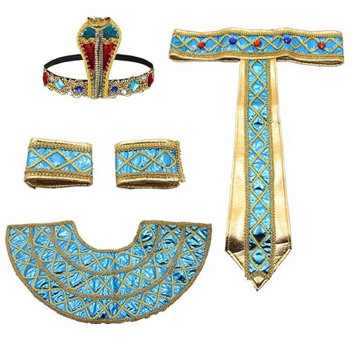 Costume égyptien complet pour Halloween avec coiffe et collier dorés de pharaon