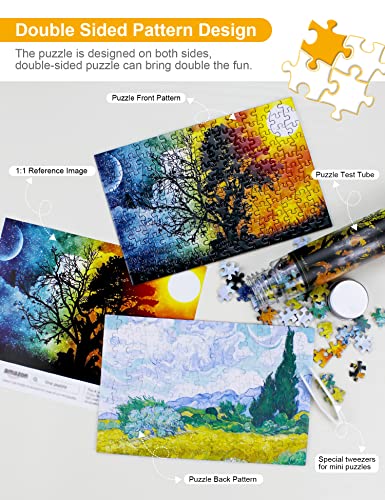 Mini Jigsaw Puzzles For Adults (4 Packs) Double-Sided Puzzle With Reference Blueprint, Micro Puzzle, Comes With Tweezers For Small Puzzles, Suitable As A Gift #TOP3