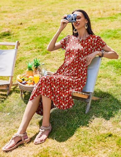 Image of Zeagoo Womens Summer Dresses Casual Aline Midi Dress Short Sleeve Floral Tshirt Dress Flowy Beach Sundresses with Pockets