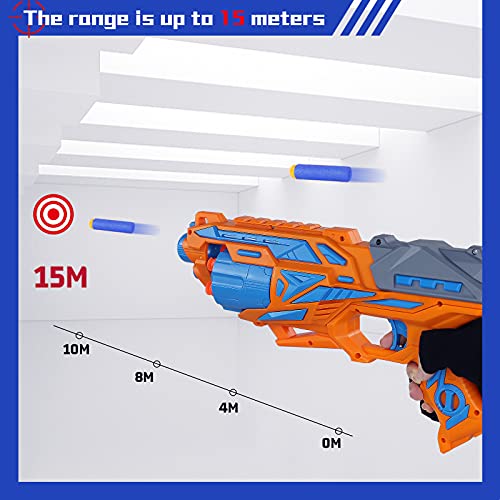 Pokonboy 2 Pack Toy Foam Blaster Gun, Blaster Toy Gun With 2 Wristbands And 80 Pcs Refill Darts 6-Dart Rotating Drum Toy Blaster Compatible With Nerf Birthday For Boys And Girls Age 6+ (Blue & Orange) #TOP4
