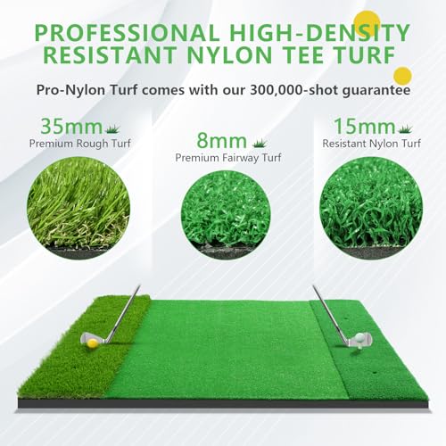 Golf Hitting Mat, 2024 Upgrade Pro Nylon Turf Golf Mats Practice Indoor Outdoor,5x4ft Premium Impact Turf Mat Come with 3 Rubber Tees, 6 Golf Balls, 6 Golf Tees for Golf Training Aids Chipping Swing