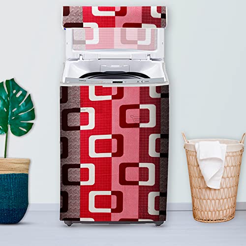 Image of Washing Machine Cover for Top Load 5kg to 7.5kg | Light Weight Dustproof Cover with Zip Enclosure | Geometric Fully Automatic Washer Protector for Indoor Outdoor Use | Size 23x23x35 Inch
