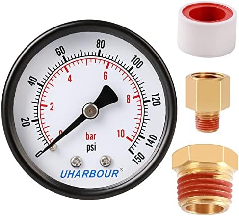 Uharbour Reliable Dual Scale Mechanical Pressure Gauge for Gas and Water (100psi/7bar) with 1/4" NPT Bottom Mount