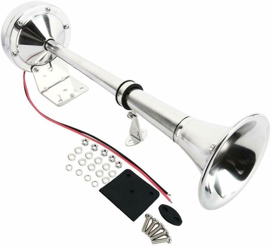 ZEYADA 24v Marine Boat Stainless Steel Single Trumpet Horn, Low Tone, 16-1/8"