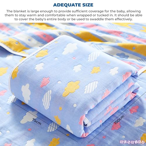 Image of BEMBIKA Baby Essential Multipurpose Blanket for Baby 6 Layer Cotton Gauze Baby Stroller Blanket Baby Swaddle Soft Blanket Bath Towel for Newborn, Infant and Small Kids-1 Pc (Cloud Blue)