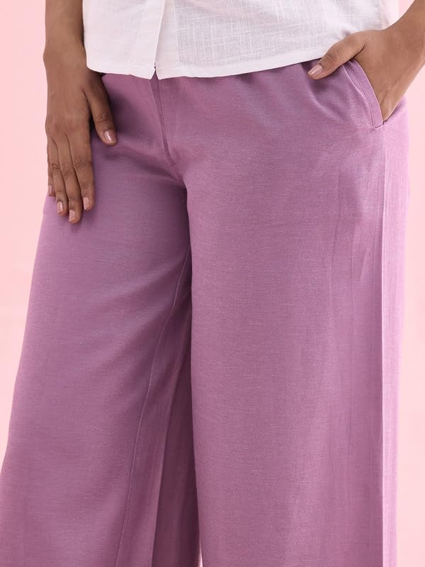 Image of GO COLORS Soft Viscose & Linen Blend Linen Palazzo Full Length for Women| Breathable, Mid Rise