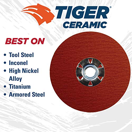 Image of Weiler 69883 Tiger Ceramic Alumina Resin Fiber Sanding & Grinding Disc, 4-1 /2 inch Diameter, 60 Grit, 5 /8 inch - 11 Hub (Pack of 25)