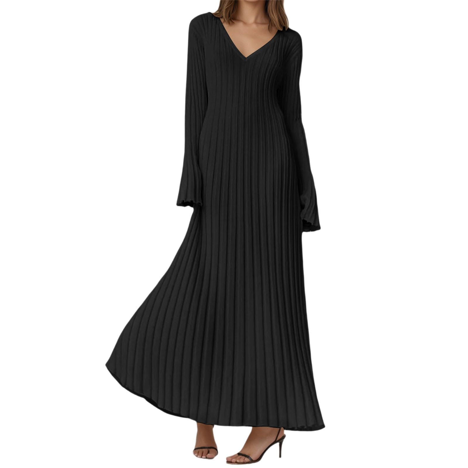 Vestido Largo Elegante De Punto con Cuello Alto Estructura Acanalada Diseño Ajustado Ropa Informal Adelgazante Ajuste En La Cintura
