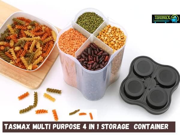 Image of TASMAX 4-in-1 Kitchen Storage Box Set - Plastic Containers for Kitchen Storage | Multipurpose Jars & Boxes for Spices, Grains & Snacks | Durable & Space-Saving Design (Pack of 3)