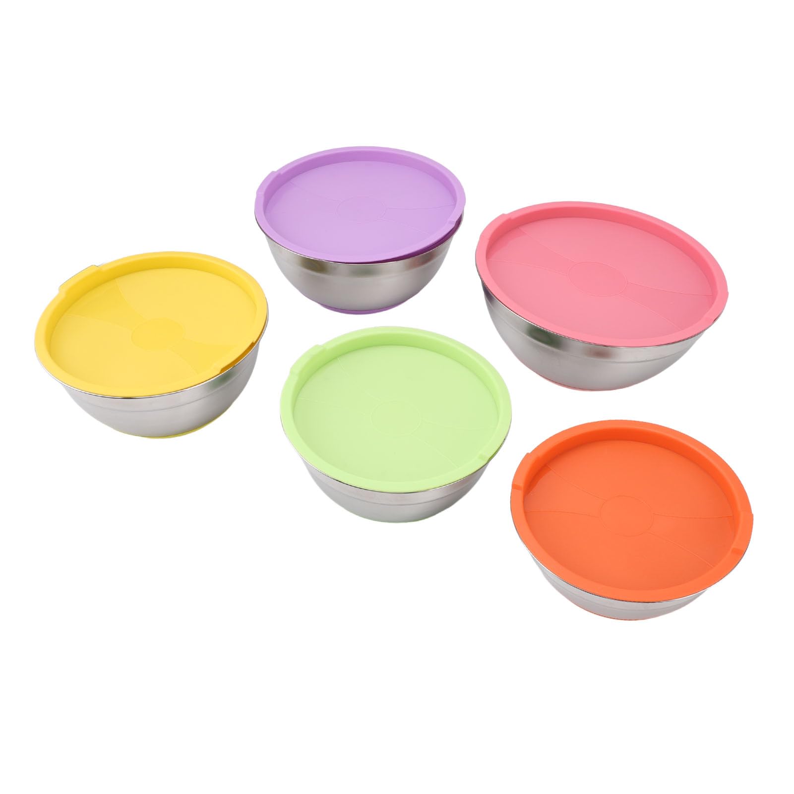 5 Stück Rührschüsseln mit Deckel für die Küche, Edelstahl, bunt, ineinander steckbare Rührschüsseln zum Backen, Vorbereiten, Kochen, Servieren, rutschfeste Silikonböden