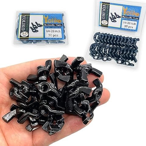 Yoliko 30 PCS 1/4-20 Inch Wingnuts, Quality Carbon Steel Wing Nuts Black Zinc Plated Fasteners Parts Butterfly Nut, Hand Twist Tighten Hardware Nuts Butterfly Wing-Nut 1/4-20” Assorted Kit Cover