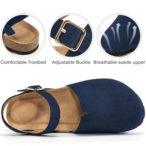 Image of Ecetana Womens Sandals Dressy Summer Closed Toe Flats Comfortable Cork Footbed Casual Walking Shoes