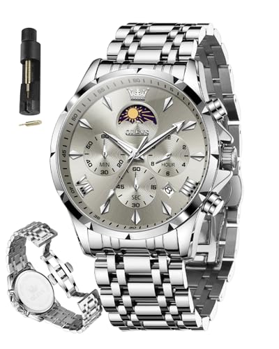 Image of OLEVS Watches for Men Analog Quartz Original Branded Mens Watch Chronograph Stainless Steel Chain 3ATM Waterproof Wrist Watch for Men