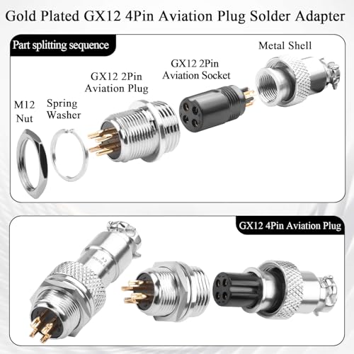 Conector aviación GX12 4 polos chapado en oro, pack x2 miniatura 3