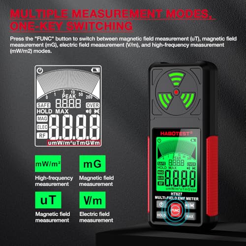Image of YOJOCK EMF Meter,3 in 1 EMF Detector Electromagnetic Field Radiation Detector EMF Reader for EF,MF,RF,EMF Detector Meter for Home EMF Inspections,Office,Outdoor,Ghost Hunting (Bright Red)