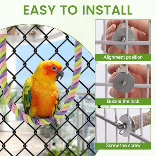 Image of 8PCS Natural Wood Bird Perches, Parrot Perch Stand & Chewing Toy with Multi-Branch & Rope, Cage Accessories for Parakeets, Conures, Cockatiels, Lovebirds, Budgies