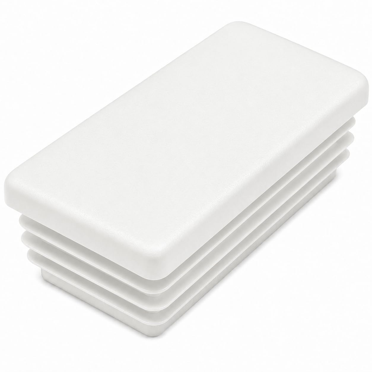 (Pack of 6) Rectangular Plastic Plugs 1-3/16" x 2-3/4" (30 x 70 mm), Matt Tube Inserts, Fence Post Caps, Pure White RAL 9010