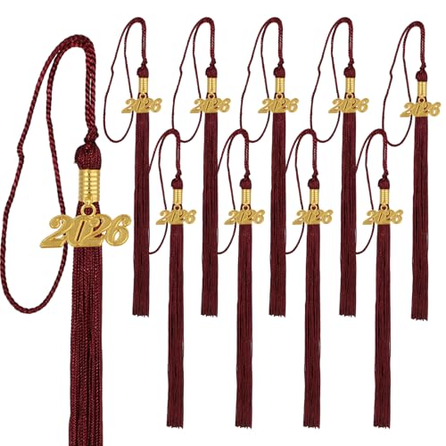 Image of 10 Pieces 2026 Graduation Tassels Bulk with Gold Year Charms for Graduation Cap Accessories (Maroon)