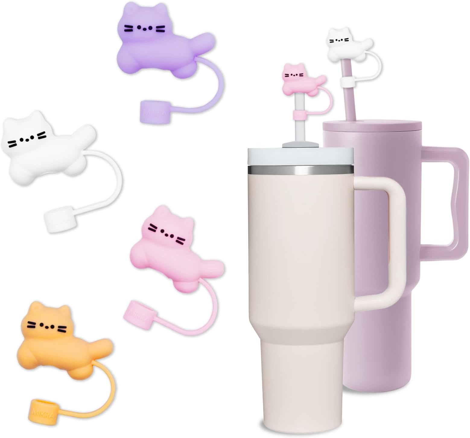 Tumbler Cup 40oz Reusable Silicone Cat Straw Topper - Compatible with Tumbler Cup 30oz, Accessories Cat Straw Covers