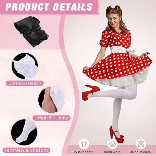 Geyoga 2 Pairs Opaque Bow Stockings Thigh High Stockings Black White Knee High Socks with Bows Women's Knee High Socks over Knee Long Tights for Girls Ladies