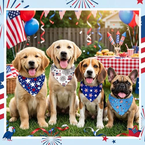 Image of Abbylike 50 Pcs Patriotic Dog Bandanas Bulk 4th of July Bandanas for Dogs Star Triangle Kerchief Bib Scarf Set for Pet Independence Day 250th Anniversary Party Costume, 25 Styles(25.6 x 17.7 x 17.7)